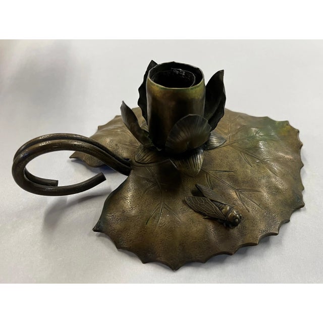 Early 20th Century Early 20th Century Japanese Mission Arts & Crafts Aesthetic Movement Brass Lily Pad Candle Holder For Sale - Image 5 of 13