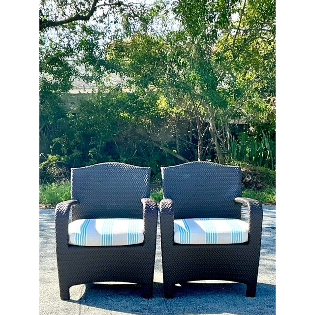 Vintage Coastal Woven Rattan Lounge Chairs - a Pair For Sale - Image 9 of 9