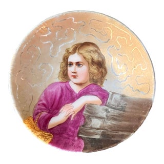 Antique Small Porcelain Trinket Bowl With Hand Painted Portrait, Signed, 2.75” W For Sale
