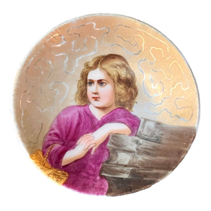Antique Small Porcelain Trinket Bowl With Hand Painted Portrait, Signed, 2.75” W