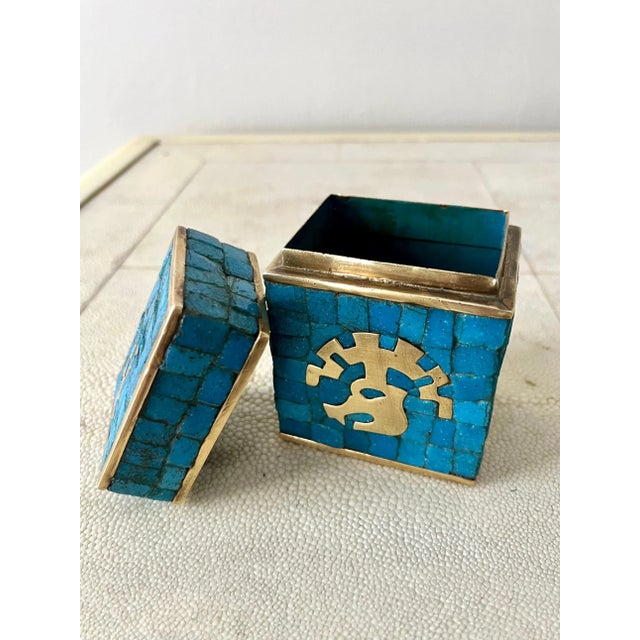 Mid-Century Modern Handwrought Mid-Century Modern Mexican Mosaic and Brass Box by Salvador Teran For Sale - Image 3 of 11