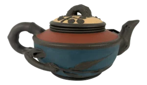 YiXing Zisha Three Tone Chinese Plum Flower Tea Pot, Artist Signed, Chopped / Stamped