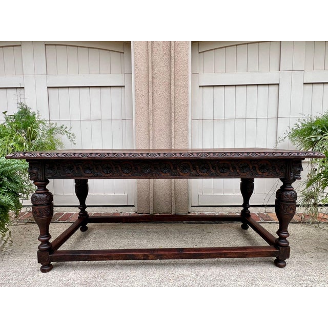 Antique French Renaissance Carved Oak Library Center Table Console Island c1880 . Direct from France, a majestic and...