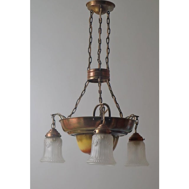 Danish Art Nouveau Chandelier in Brass, Copper and Ceramic, 1910s For Sale - Image 18 of 18