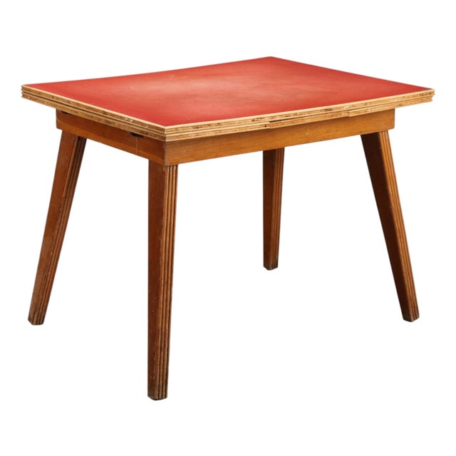 Vintage Extendable Table in Wood with Red Laminate Top, Italy, 1960s For Sale
