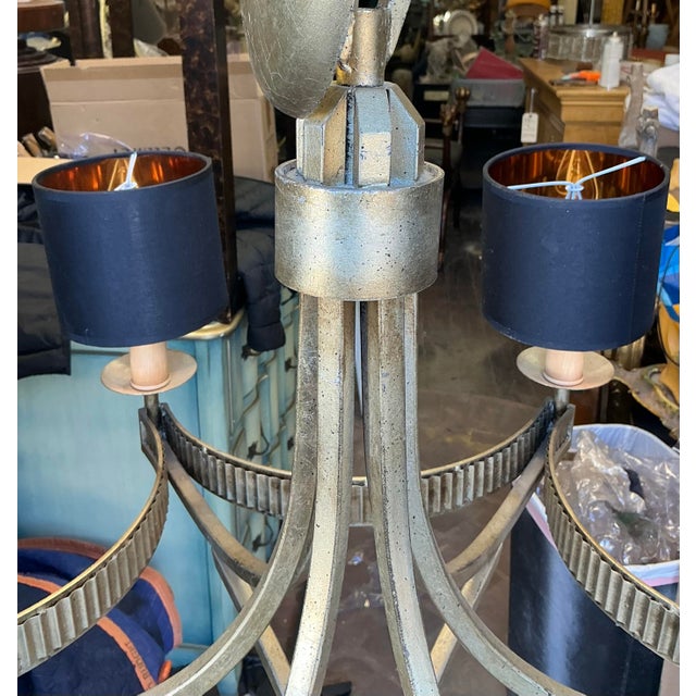 1980s Modern Hollywood Regency Style Gilt Metal 6 Arm Chandelier With Giltwood Tassel For Sale - Image 5 of 7
