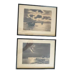 Albert Richter Charcoal Drawings From the 1800's, Framed - a Pair