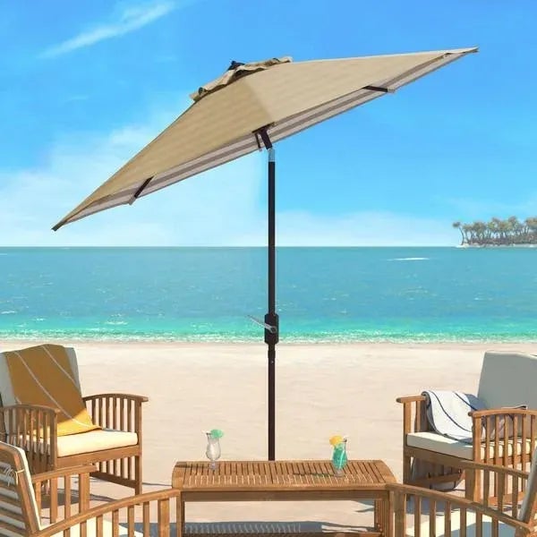 Contemporary Outdoor Athens 11ft Round Crank Umbrella - Beige For Sale - Image 3 of 5