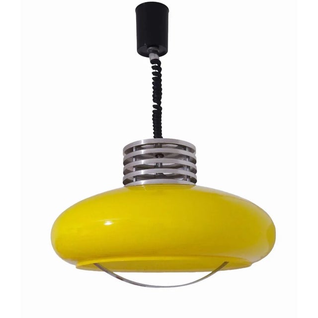 Metal Vintage Italian Patented Pendant Lamp in Yellow, 1970s For Sale - Image 7 of 7