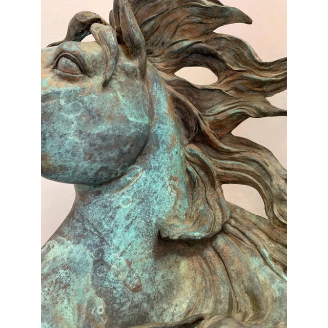 Verdigris Original Bronze Mustang Bust Sculpture With Verdigris Finish For Sale - Image 8 of 12