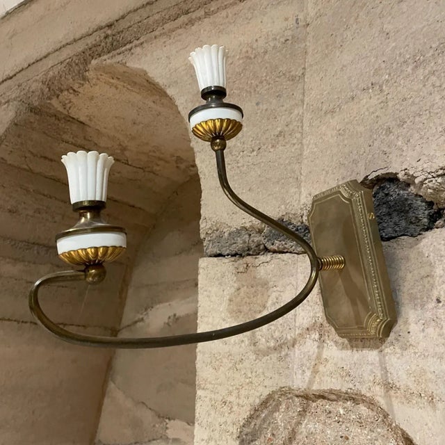 Metal 1950s Italian Sculptural Wall Sconces in the Style of Gio Ponti - a Pair For Sale - Image 7 of 12