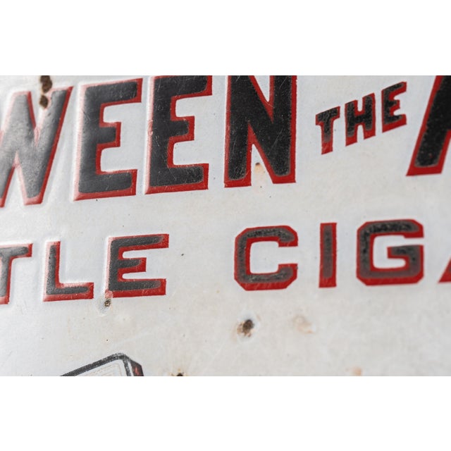 Metal 1910s Between the Acts Little Cigars Porcelain Sign For Sale - Image 7 of 10