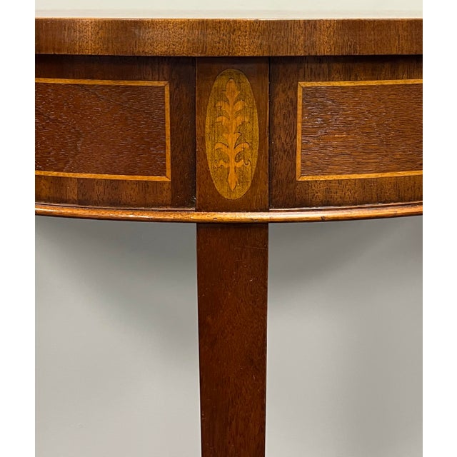 1980s Baker Furniture Hepplewhite Style Inlaid DemiLune Console Table For Sale - Image 5 of 11