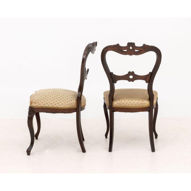 Victorian Silk Upholstered Walnut Side Chairs, 2 For Sale - Image 10 of 10