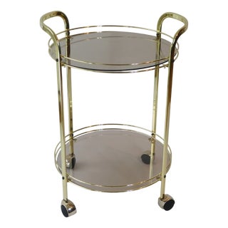 Hollywood Regency Round Trolley with Smoked Glass For Sale