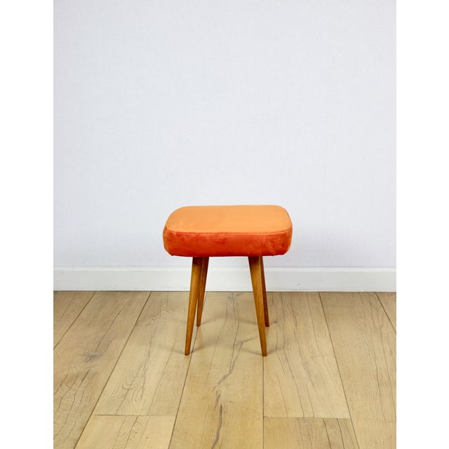 Vintage Orange Square Stool, PRL, 1970s For Sale - Image 9 of 9