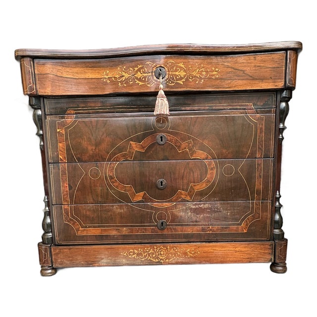 Vintage Spanish Isabelino-Style Secretary Chest With Drop-Front Desk For Sale