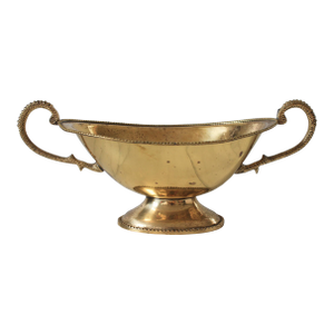 Vintage Oval Brass Pedestal Bowl W/ Ornate Handles