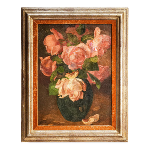 Charming Mid Century Framed Vintage Roses Flower Still Life Home Wall Decor
