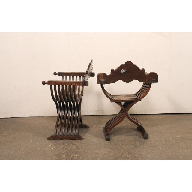 Coffee Mid 20th Century Spanish Carved-Walnut Savonarola Chairs For Sale - Image 8 of 11