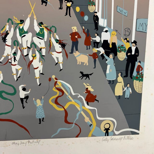 1970s May Day Festival Art Lithograph by Sally Caldwell Fisher 36/300 For Sale In San Diego - Image 6 of 10
