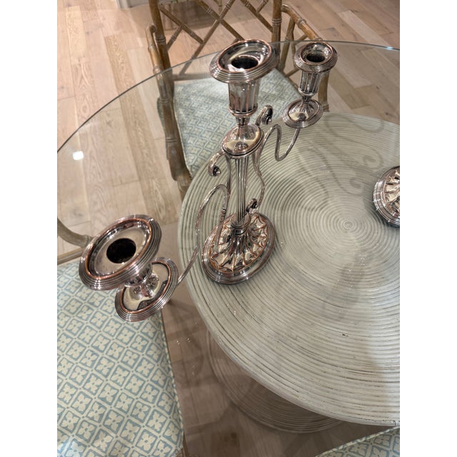 Pair of English Neoclassical Lyre-Form Silver Three Light Candelabra For Sale In Phoenix - Image 6 of 7