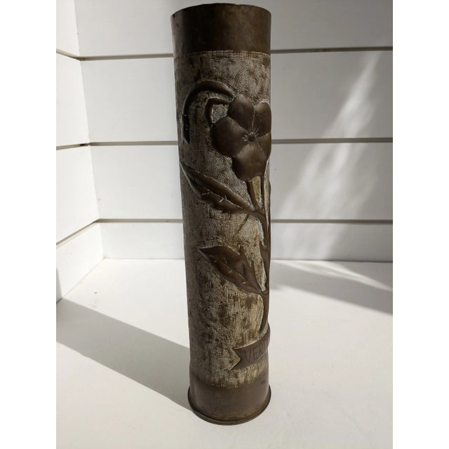 Metal Mid 20th Century WII Trench Art Floral Shell Vase For Sale - Image 7 of 10