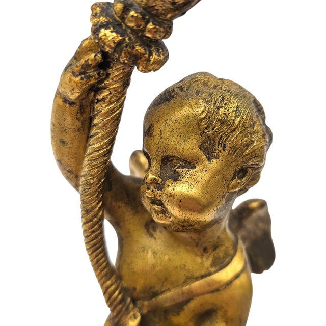 19th C French Gilt Bronze Cherub Putti Candlestick Pair 14" For Sale - Image 17 of 18