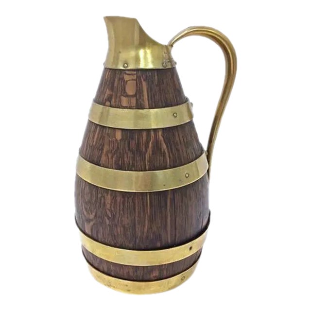 Antique French Oak & Brass Miniature Wine Jug For Sale