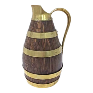 Antique French Oak & Brass Miniature Wine Jug