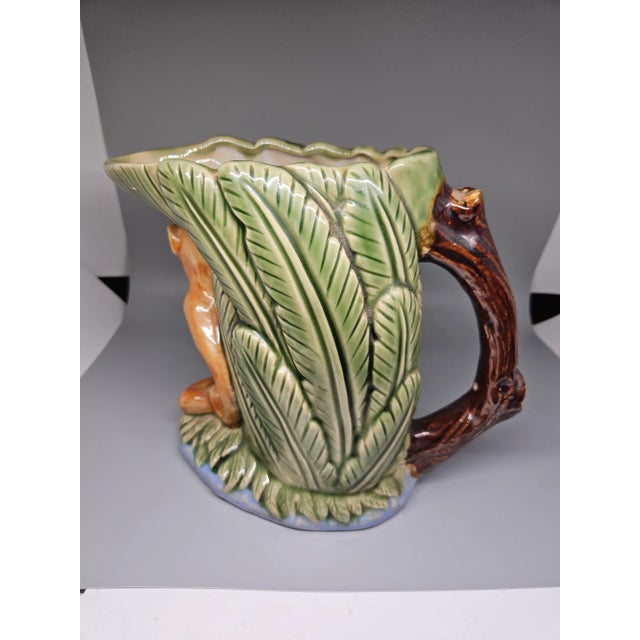 Art Deco Vintage 90s Majolica Jug Pitcher Vase For Sale - Image 3 of 6