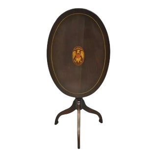 Antique Federal Sheraton Mahogany Eagle Shield Flag Inlay Tilt Top Lamp Table For Sale
