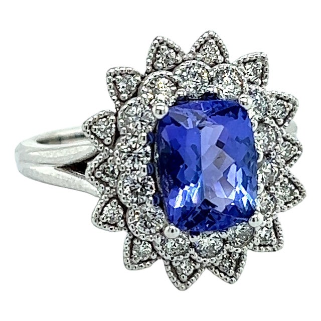 Natural Tanzanite Diamond Ring 6.5 14k W Gold 2.61 TCW Certified For Sale