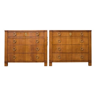 Pair of Midcentury Fruitwood Commodes or Chests by Baker For Sale