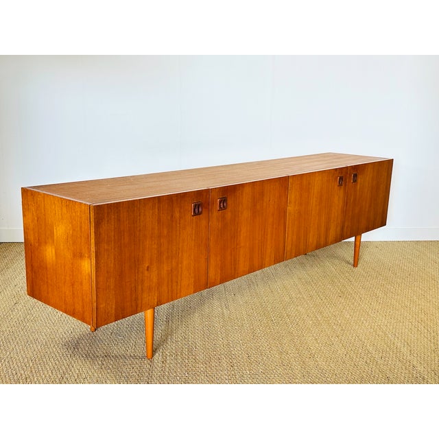 Brown Scandinavian Teak Sideboard with 4 Doors and Tapered Legs, 1960s For Sale - Image 8 of 18