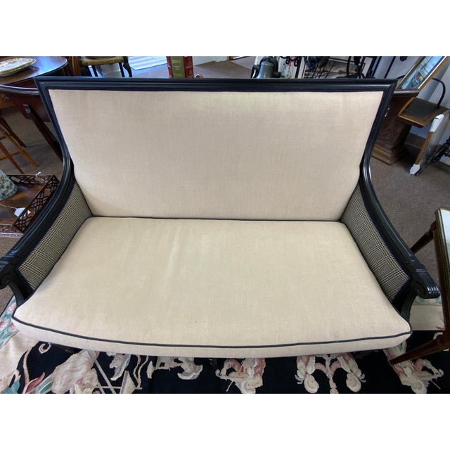 Wood 20th Century Louis XVI Style Settee With Black Painted Frame For Sale - Image 7 of 11