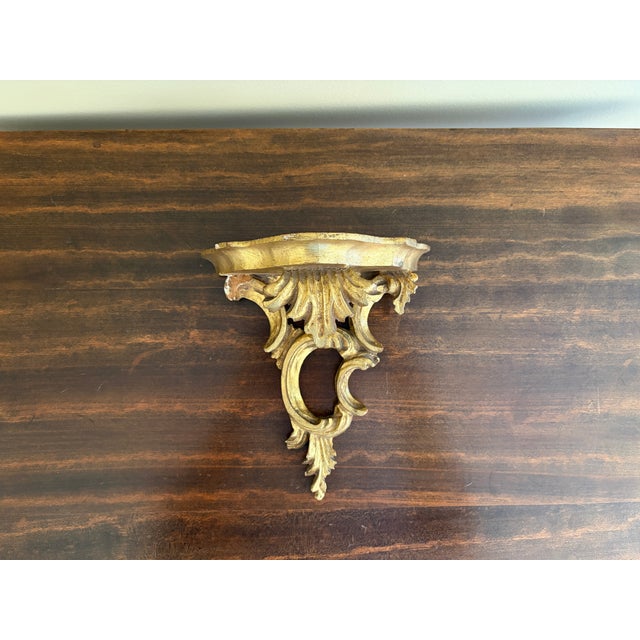Pair of Mid-Century Italian Rococo Giltwood Wall Shelves For Sale In South Bend - Image 6 of 9