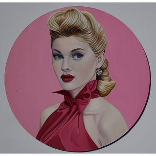 Pink by Suzy Smith | Oil on Linen on Artefex Panel Portrait of a woman with blonde hair For Sale