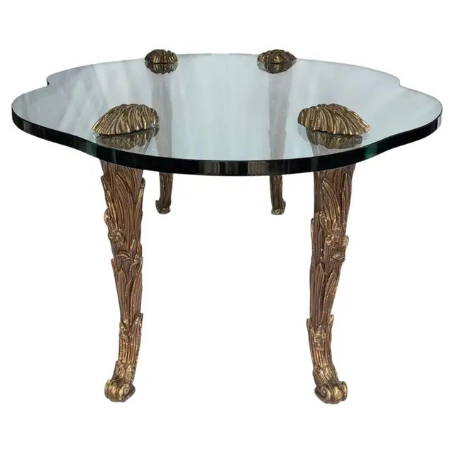 Hollywood Regency Hollywood Palm Regency Giltwood and Glass Cocktail Table Maison Charles Style For Sale - Image 3 of 14