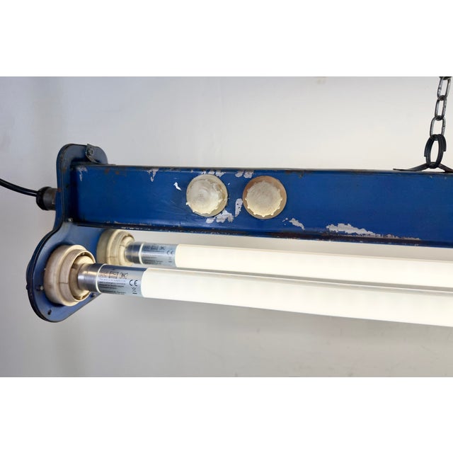Industrial Blue Hanging Tube Light, 1970s For Sale - Image 15 of 18