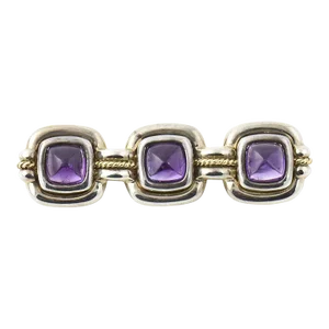 Tiffany & Co. Triple Sugarloaf Amethyst Sterling Gold Brooch