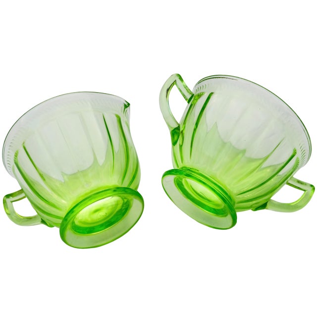 Early 20th Century Early 20th Century Handblown Green Fluorescent Glass-Art Sugar & Creamer- 2 Pieces For Sale - Image 5 of 8