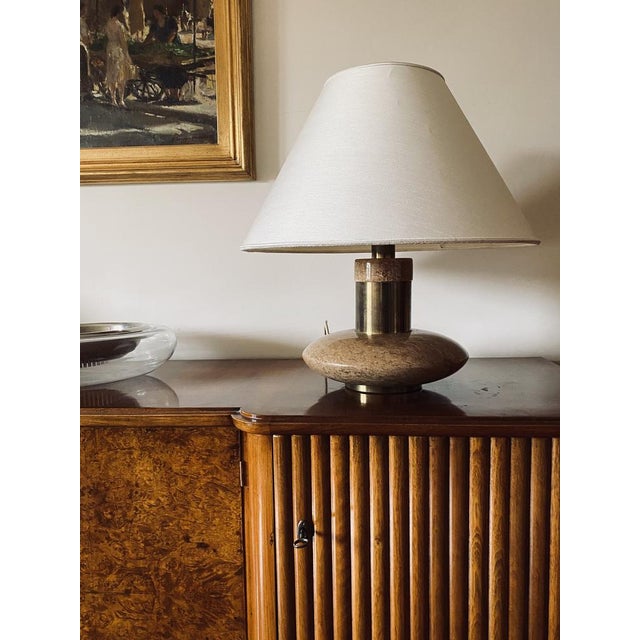 Mid-Century Modern Hollywood Regency Pink Granite and Brass Table Lamp Base, Italy, 1970s For Sale - Image 3 of 18