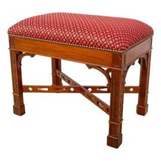 Vintage Mahogany 1 Drawer Chippendale Style Ottoman Stool For Sale