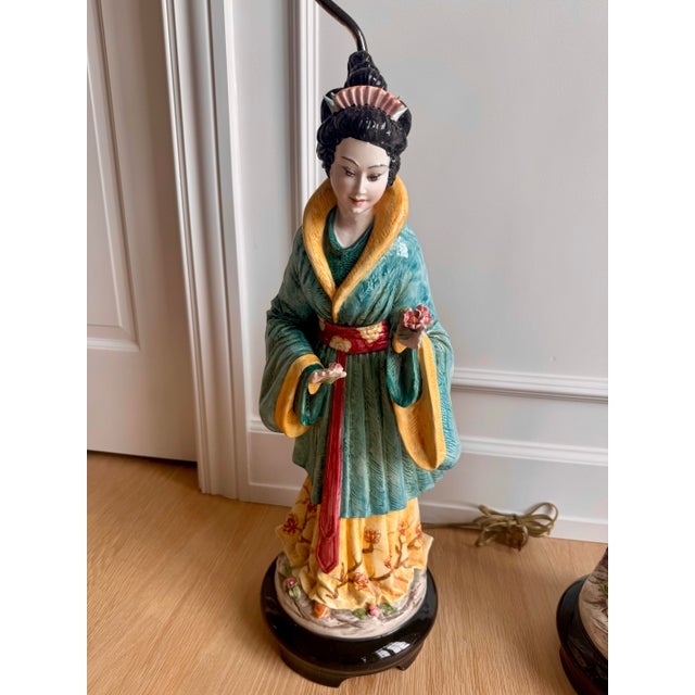 1970s Signed Domenico Poloniato Monumental Italian Chinoiserie Figural Lamps With Original Pagoda Shades - a Pair For Sale In Chicago - Image 6 of 11
