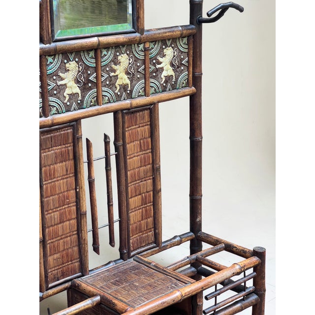 Victorian Bamboo Coat Stand with Mirror and Umbrella Stand, 1890s For Sale - Image 6 of 11