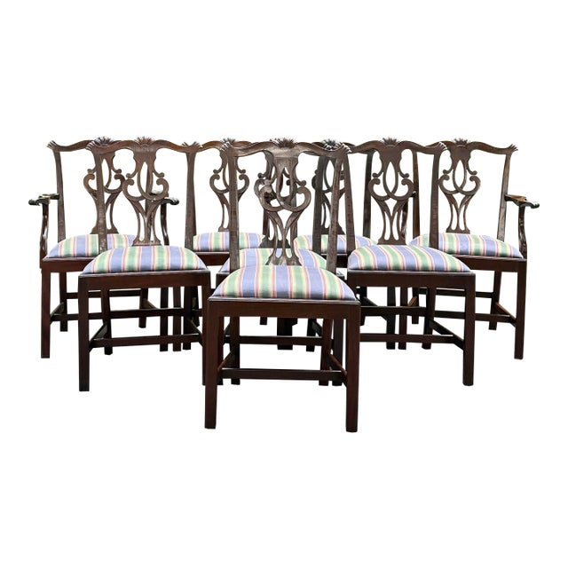 Stickley Chippendale Carved Mahogany Dining Chairs - Set of 8 For Sale