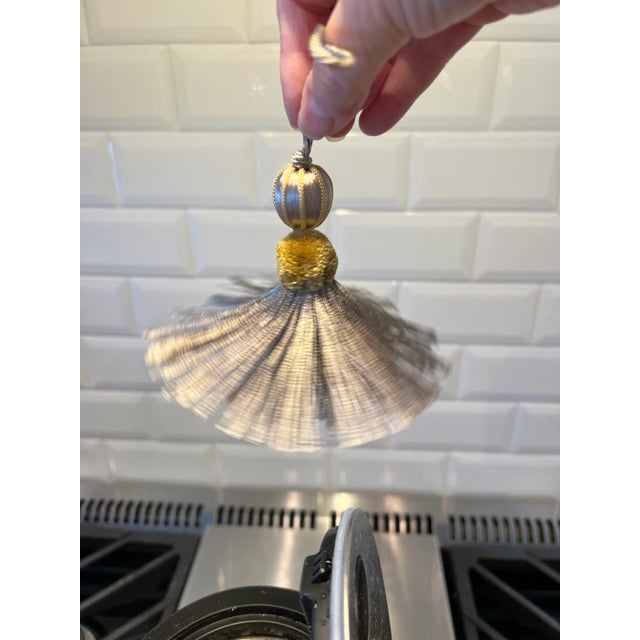 2020s Pair of Satin Beaded Key Tassels in Antique Mineral Color With Cut Velvet Ruche For Sale - Image 5 of 13