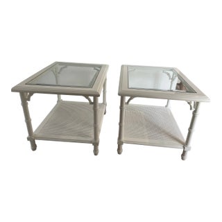 1970s Pair Lacquered Lane Alta Vista Faux Bamboo Side Tables For Sale