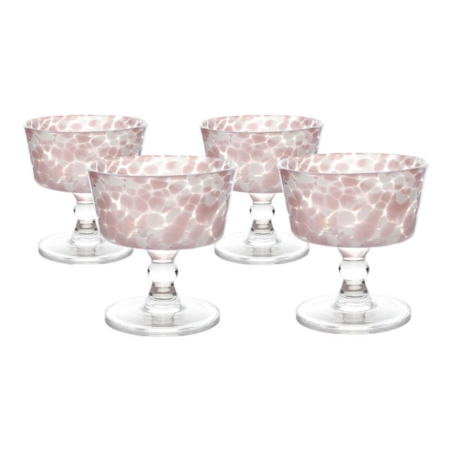 Torcello Spotted Rosa Dessert Coupe, Mauve/Clear, Set of 4 For Sale